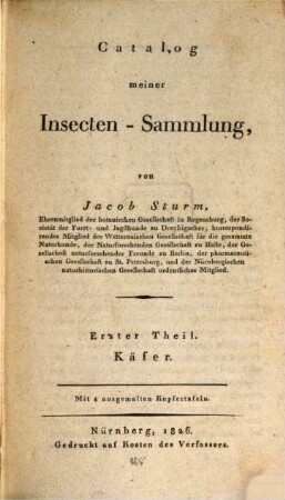 Catalog meiner Insecten-Sammlung. 1, Käfer