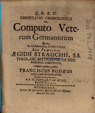 Dissertatio Cronologica De Computo Veterum Germanorum