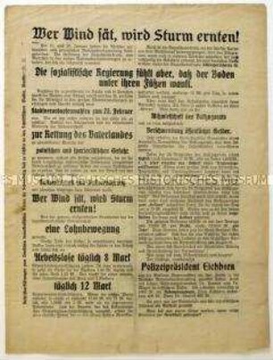 Ankündigung einer Versammlung des Deutschen Demokratischen Vereins am 9. Februar 1919 in Berlin-Schöneberg und Aufruf zur bevorstehenden Stadtverordnetenwahl