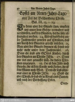 Epistel am Neuen-Jahrs-Tage, oder Fest der Beschneidung Christi