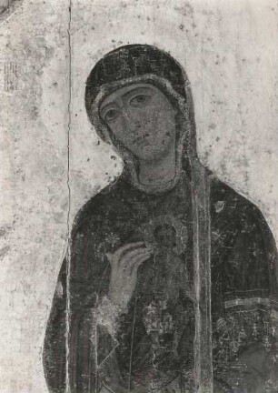 Verkündigung von Ustjug : Verkündigung von Ustjug. Ikonenmalerei; 469 x 235 cm (1101/1200; Nowgoroder Schule). Hüftbild der Mutter Gottes. Moskau: Tretjakow-Galerie