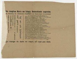 Andruck des Titels der Zeitschrift "Der Dada Nr.1", Berlin: Selbstverlag. Johannes Baader: Die Jungfrau Maria zum Schutze Deutschlands angerufen