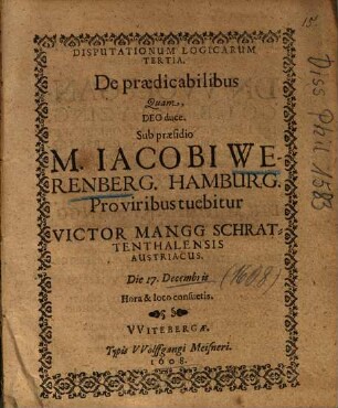 Disputationum Logicarum Tertia, De praedicabilibus