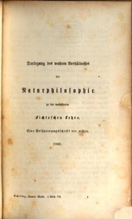 Friedrich Wilhelm Joseph von Schellings sämmtliche Werke, 1,7. 1805 - 1810
