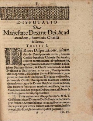 Disputatio Theologica, De Maiestate Dexterae Dei, Et Ad eandem, hominis Christi Sessione