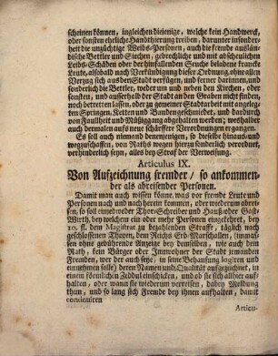 Polizey- Und Tax-Ordnung, Wie solche auf Befehl, und von wegen Sr. Königl. Majestät in Pohlen und Churfürstl. Durchl. zu Sachsen [et]c. auch dermaligen Vicarii in Landes des Sächsischen Rechtens, und an Enden in solch Vicariat gehörig, als des Heil. Röm. Reichs Ertz-Marschallens, auf dem allhier in Franckfurt am Mayn angestellten Kayserlichen Wahl Tag, den 16. Dec. 1741. publiciret worden