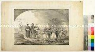 Karikatur auf katholische Kirche und freireligiöse Bewegung - Robert Blum, Johannes Ronge und Johannes Czerski trotzen dem Dogmatismus der katholischen Geistlichkeit durch Gründung der Deutschkatholischen Gemeinde