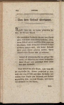 Von dem Arsenik überhaupt.