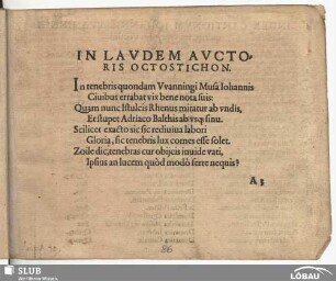 In laudem auctoris octostichon