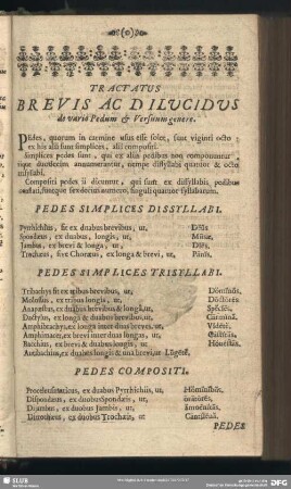 Tractatus Brevis Ad Dilucidus de vario Pedum & Versuum genere