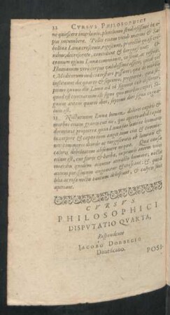 Cursus Philosophici Disputatio quarta, Respondente Jacobo Dorbecio Dantiscano.