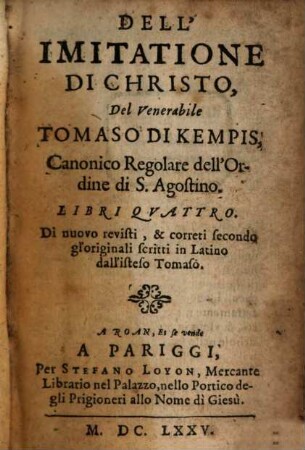 Dell'imitatione di Christo