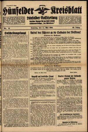 Ausgabe vom Samstag, den 11. Mai 1940.