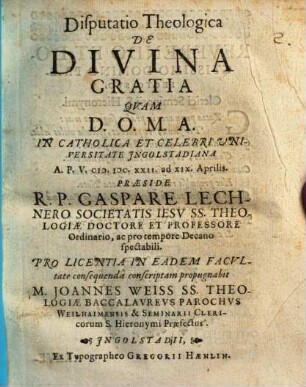 Disp. theol. de divina gratia