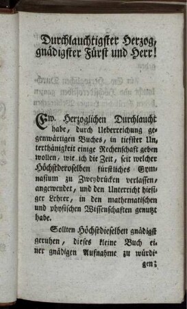 Durchlauchtigster Herzog, gnädigster Fürst und Herr!