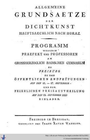 Allgemeine Grundsätze der Dichtkunst hauptsächlich nach Horaz