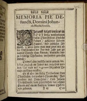 Memoria Piè Defuncti, Domini Johannis Blechschmidii