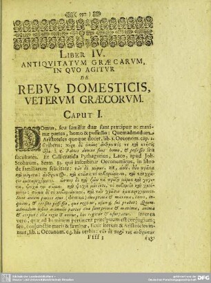 Liber IV. Antiquitatum Graecarum, In Quo Agitur De Rebus Domesticis, Veterum Graecorum