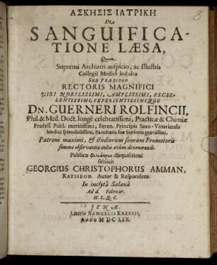 Askēsis Iatrikē De Sanguificatione Laesa