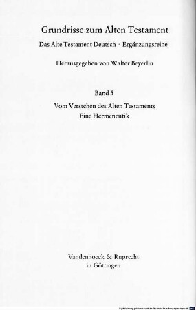 Vom Verstehen des Alten Testaments : eine Hermeneutik