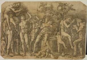 Bacchanal mit Weinfass