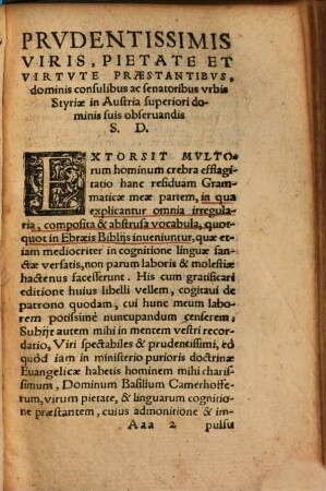 [...] Grammatices Ebraicae Sanctae Lingvae ... Pars : Svccincta & perspicua breuitate conscripta, in vsum illorum, qui ex fontibus haurire volunt sacrorum Bibliorum, cognitionem. 3