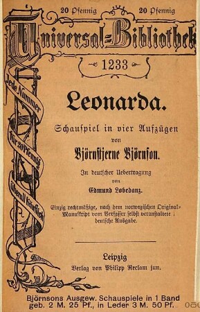 Leonarda : Schauspiel in 4 Aufzügen