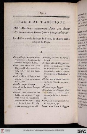 Table alphabétique