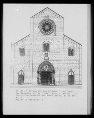 Aufriß der Westfassade der Kathedrale San Michele