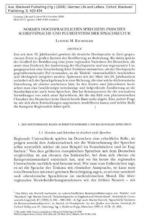 Normen hochsprachlichen Sprechens zwischen Schriftsprache und plurizentrischer Sprachkultur