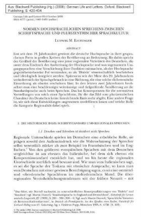 Normen hochsprachlichen Sprechens zwischen Schriftsprache und plurizentrischer Sprachkultur