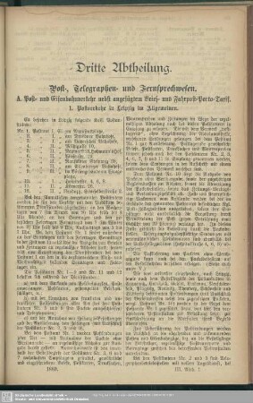 Dritte Abtheilung. Post-, Telegraphen- und Fernsprechwesen