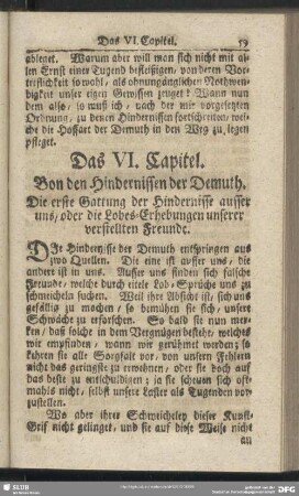Das VI. Capitel. Von den Hindernissen der Demuth