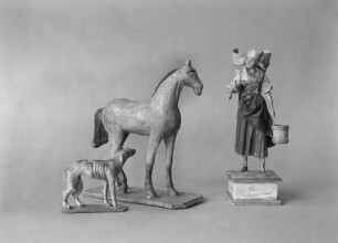 Bäuerin mit Pferd und Hund