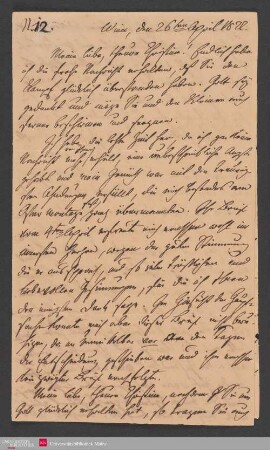 Meine liebe, theure Christine! Endlich habe ich die frohe Nachricht ... , 26.04.1822. - Benediktinerabtei St. Bonifaz in München und Andechs