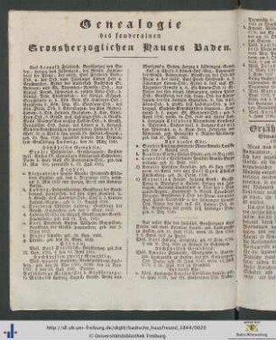 Genealogie des souverainen Großherzoglichen Hauses Baden.