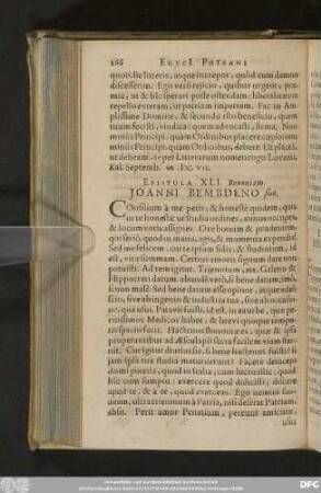 Epistola XLI. Bononiam. Ioanni Bembdeno suo.