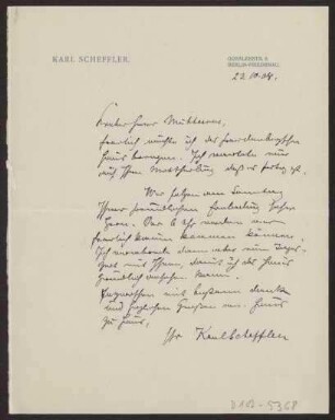 Schreiben an Hermann Muthesius (Brief)