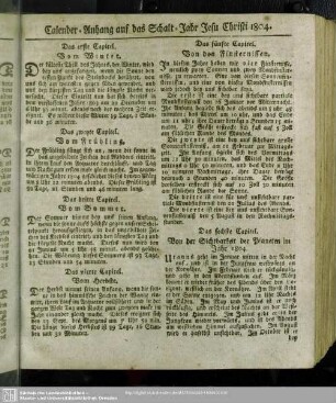Calender-Anhang auf das Schalt-Jahr Jesu Christi 1804