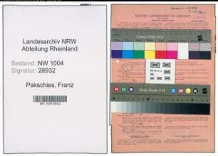 Entnazifizierung Franz Pakschies , geb. 05.10.1900 (Mueller)