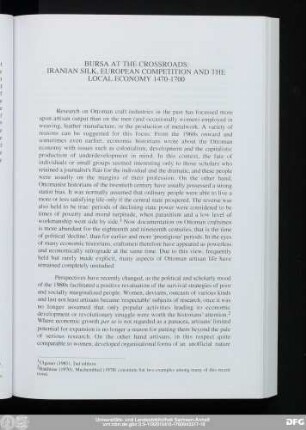 Bursa At The Crossroads: Irianian Silk, European Competition And The Local Economy 1470-1700