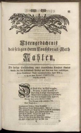 Ehrengedächtniß des seligen Herrn Consistorial-Rath Kahlen