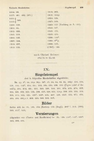 IX. Siegelstempel, Bilder, Verzierungen, bemerkenswerthe Einbände, Verfasser-Autographen