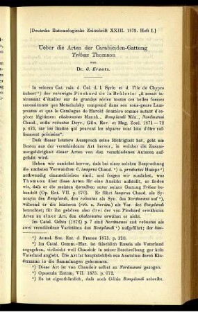 Ueber die Arten der Carabiciden-Gattung Tribax Thomson