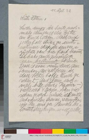 Briefe: Brief von Elfriede Lohse-Wächtler an Sidonie Wächtler und Gustav Adolf Wächtler