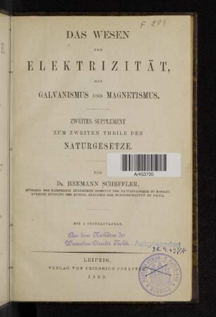 2, Suppl. 2: Das Wesen der Elektrizität, des Galvanismus und Magnetismus