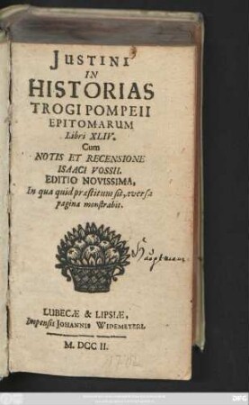 Justini In Historias Trogi Pompeii Epitomarum Libri XLIV