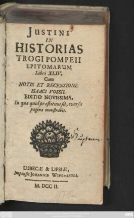 Justini In Historias Trogi Pompeii Epitomarum Libri XLIV