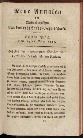 Eilftes Stück. Den 14ten März 1815.