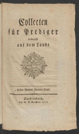 Ersten Bandes Zweytes Stück: Collecten für Prediger